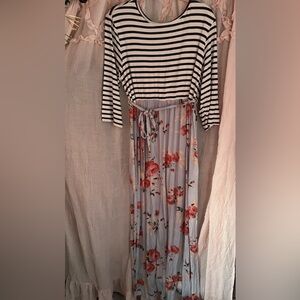 Pinkblush Black and White Striped Floral Maxi Dress size 3XL.
